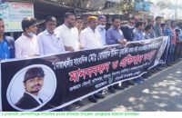 সাংবাদিক হত্যার বিচারের দাবিতে গৌরনদীতে সাংবাদিকদের মানববন্ধন